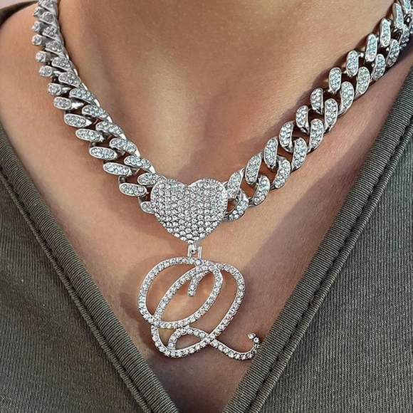 Extra Over-the-Top Blinged Out Iced Out Heart Initial Necklace - Picture 7 of 8